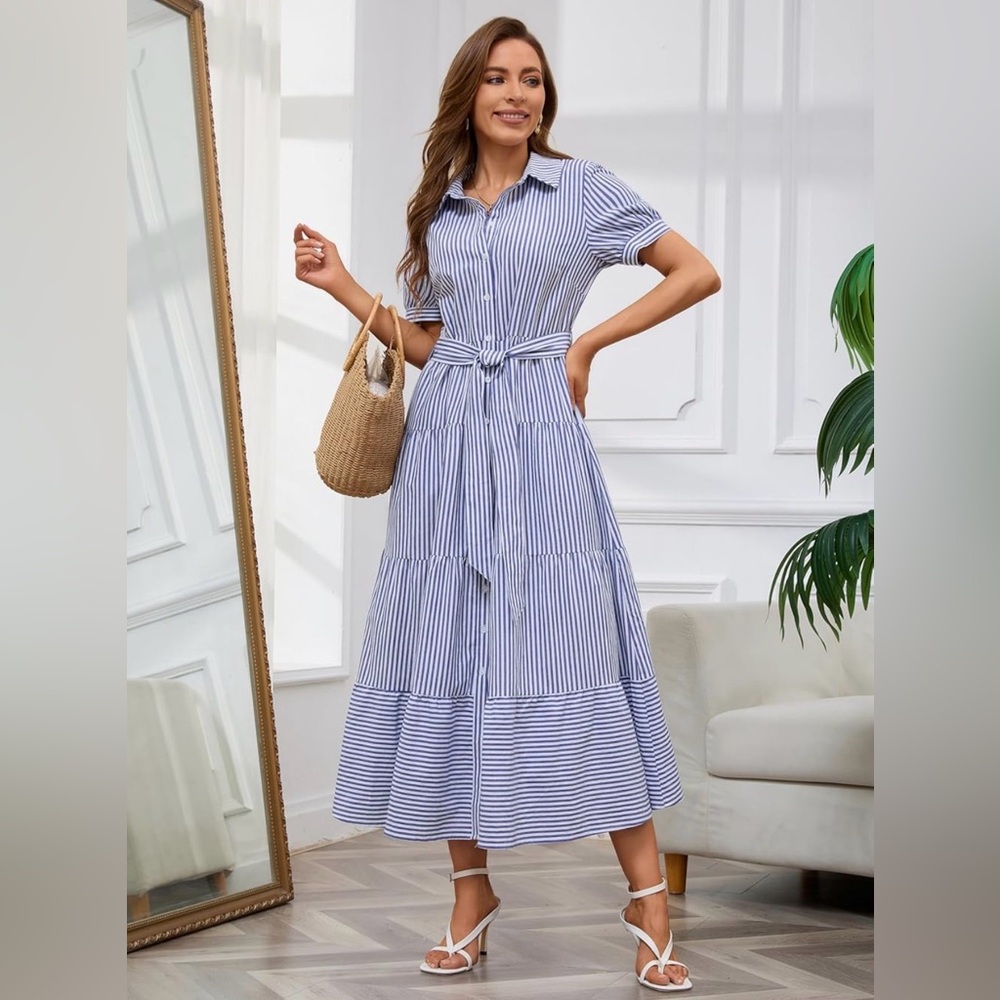 Striped Blue & White Maxi Dress